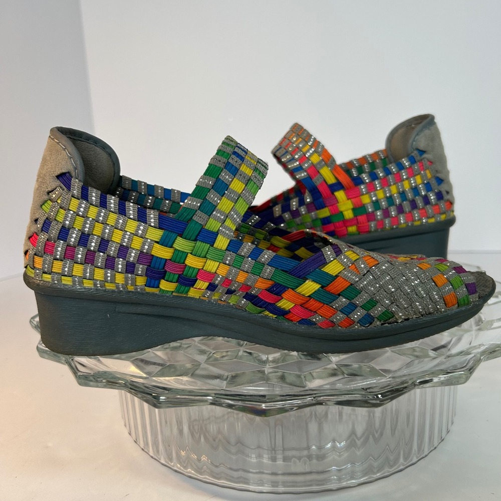 Bernie Mev Woven Mary Jane Wedge Comfort Shoes Rainbow‎ Metallic Size 37
